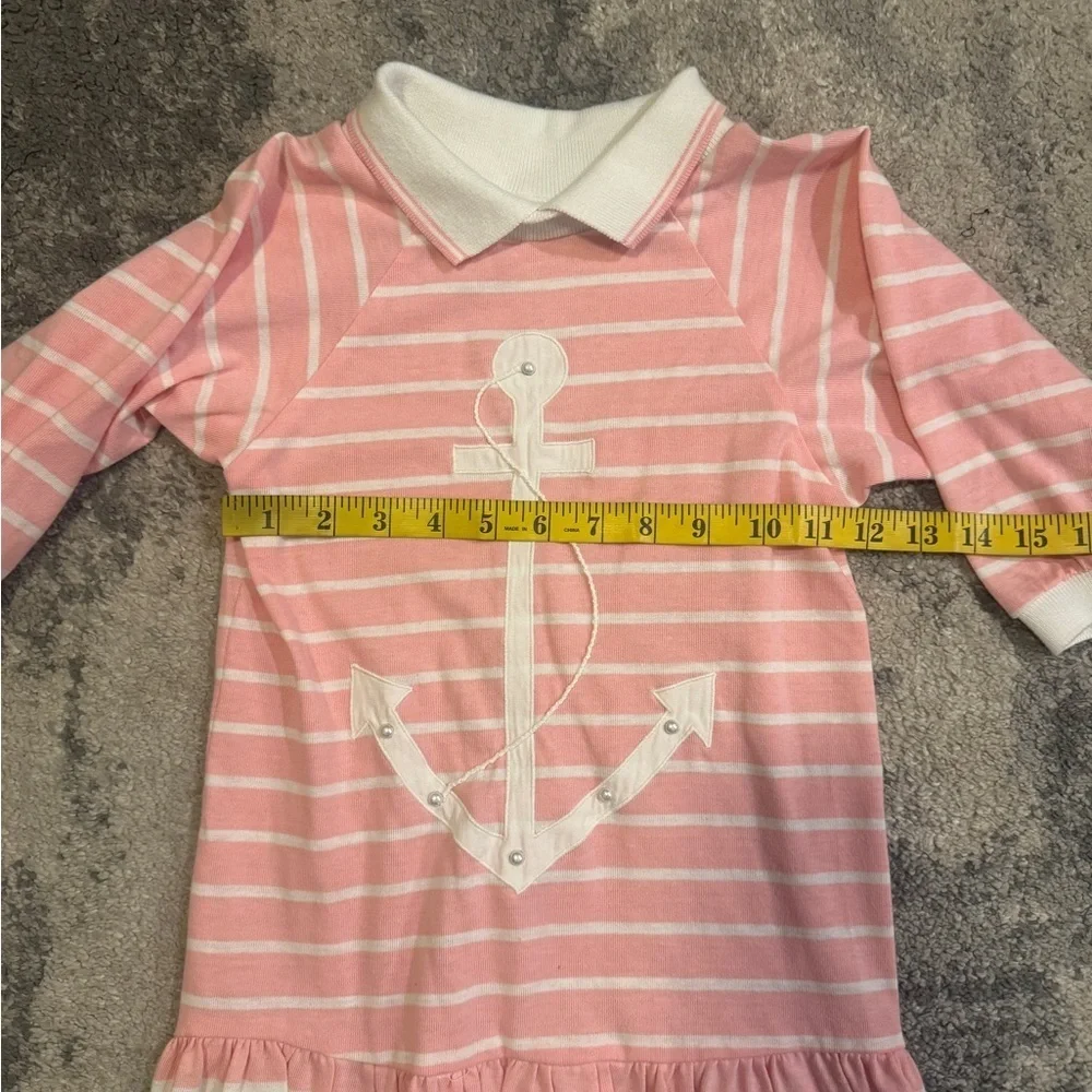 Girls Pink Striped Dress with Anchor Design